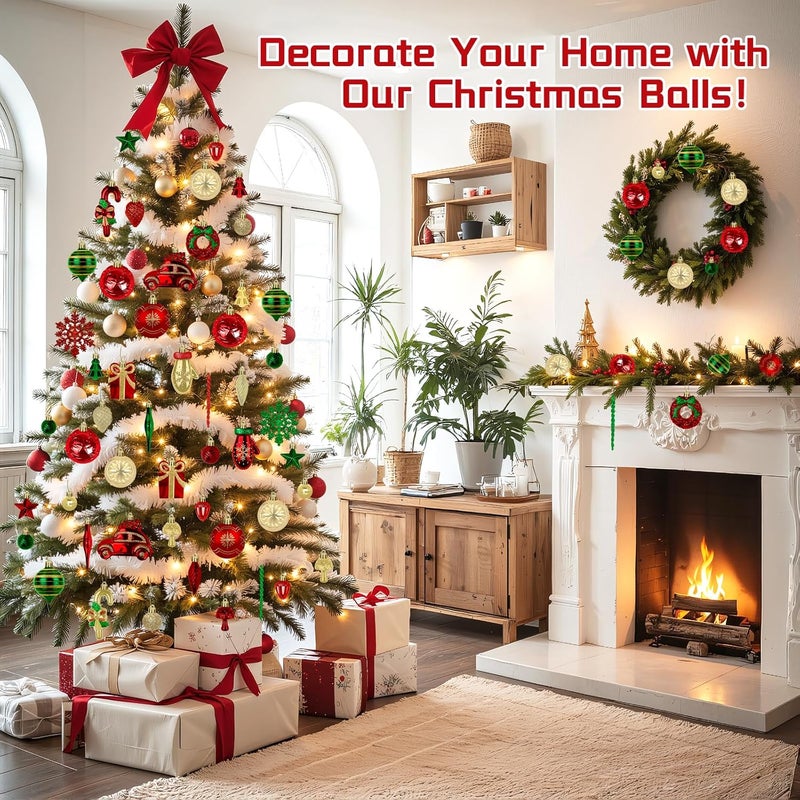 EverMerry 82PCS Christmas Balls Ornaments, Ornaments with Hanging Strings for Christmas Tree Decorations, Delightful Xmas Decorations for Holiday, Party, Shatterproof Plastic Decor(Green, Red & Gold) - Image 5